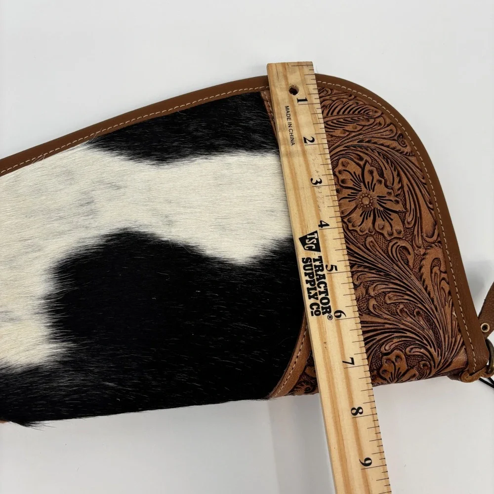 Myra Sonoran Range Long Pistol Pouch Case Brown Cow Tooled Leather Hair-on Hide